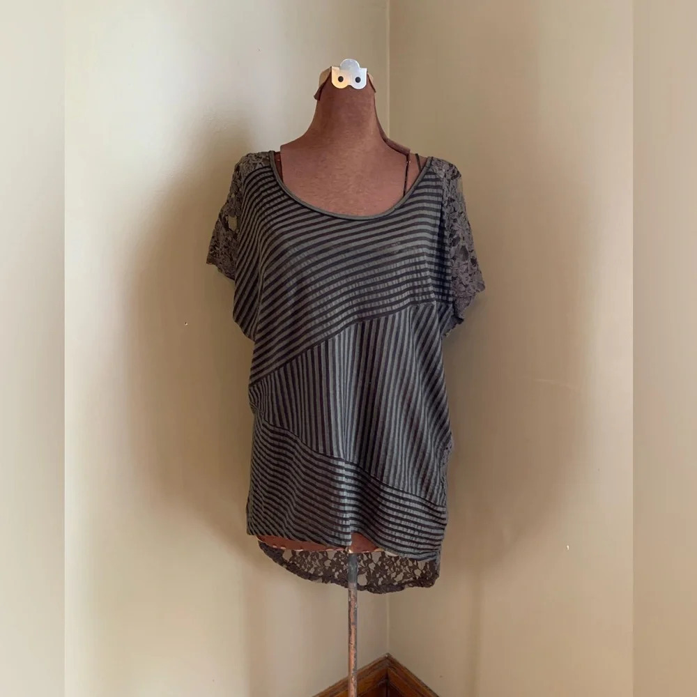 Free people lace sheer oversized blouse shirt